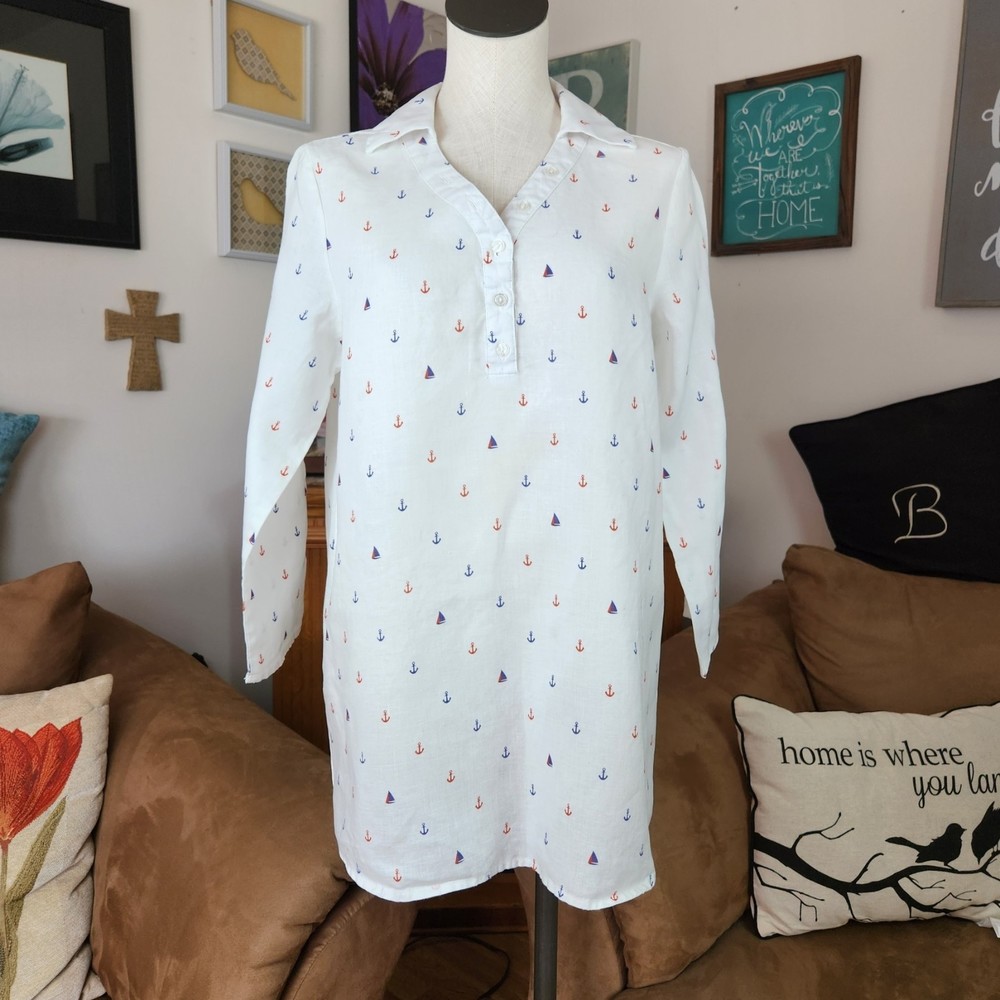 Forcynthia Linen Beachwear Popover Tunic Swim Cover Size M